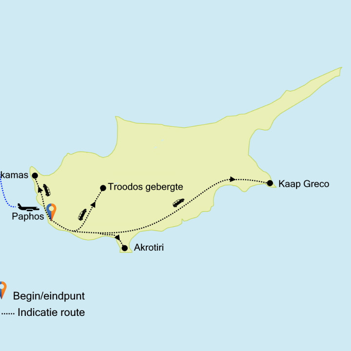 Kaart Cyprus vogelreis