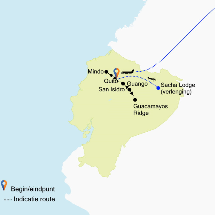 Kaart Ecuador vogelreis