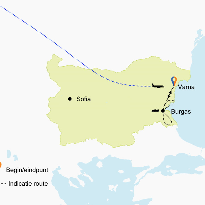 Kaart Bulgarije Vogeltrek langs de Via Pontica